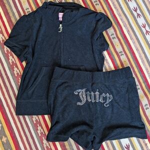 Juicy Couture Matching Black Terry Set with Rhinestone Detail Size M